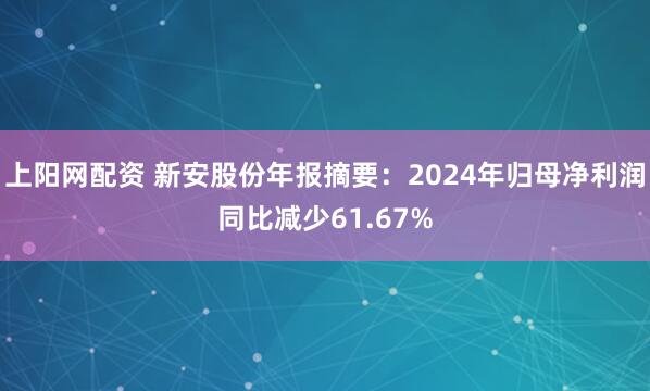 上阳网配资 新安股份年报摘要：2024年归母净利润同比减少61.67%