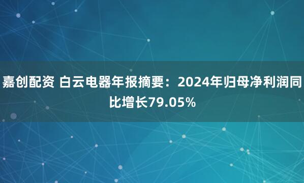 嘉创配资 白云电器年报摘要：2024年归母净利润同比增长79.05%